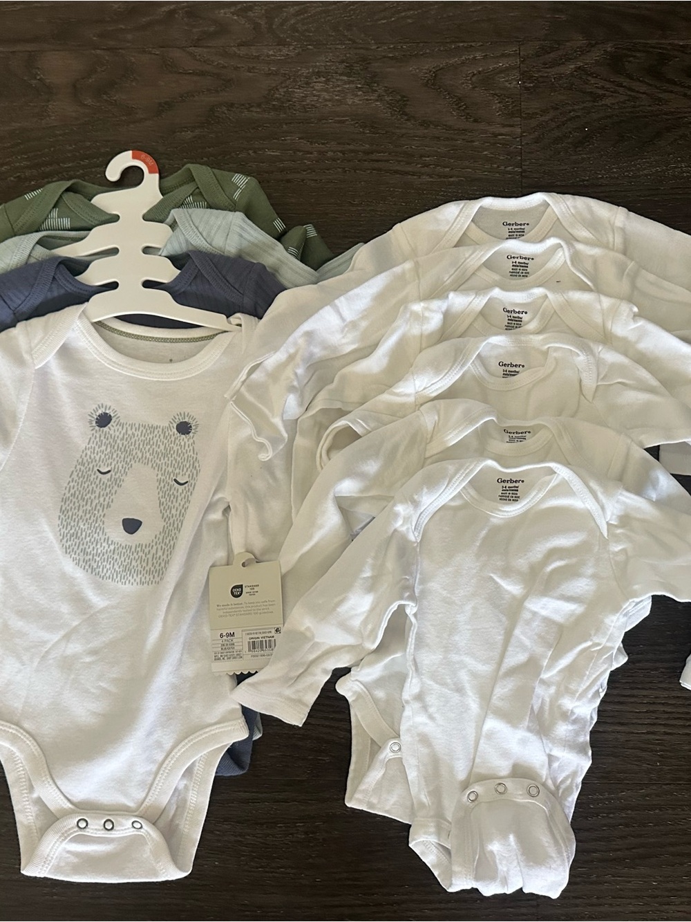 White Baby Bodysuit Set with Green & Blue set Accents